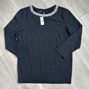 Talbots Pearl Embellished Crew Neck Black Sweater Classy Preppy Old‎ Money S